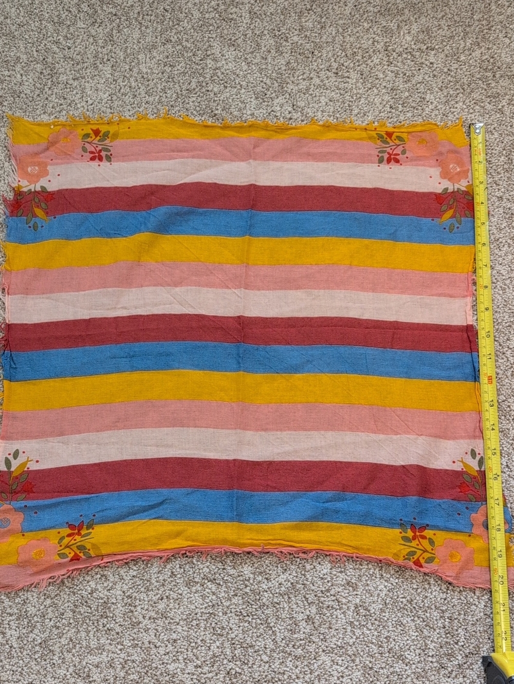 🌻 Madewell, Multicolor Striped Floral Scarf with Frayed Edges